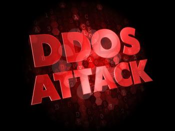 DDoS Attack - Red Color Text on Dark Digital Background.