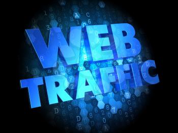 Web Traffic - Blue Color Text on Dark Digital Background.