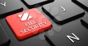 File Security with Shield Icon - Red Button on Black Computer Keyboard.