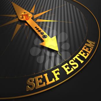 Self Esteem - Golden Compass Needle on a Black Field Pointing.