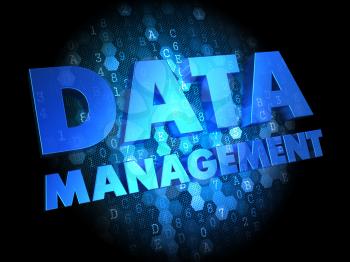 Data Management - Blue Color Text on Dark Digital Background.
