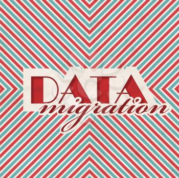 Data Migration Concept on Red and Blue Striped Background. Vintage Concept in Flat Design.