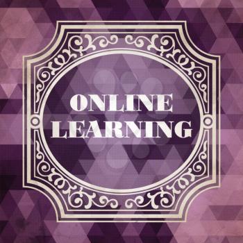 Online Learning Concept. Vintage design. Purple Background made of Triangles.