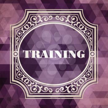 Training Concept. Vintage design. Purple Background made of Triangles.