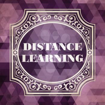 Distance Learning Concept. Vintage design. Purple Background made of Triangles.