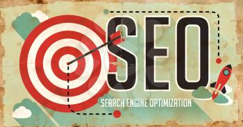 SEO Concept. Poster on Old Paper in Flat Design with Long Shadows.