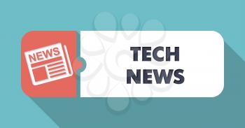 Tech News Concept in Flat Design with Long Shadows on Blue Background.