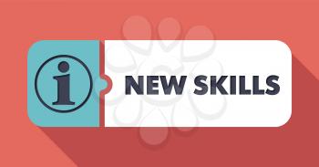 New Skills Button in Flat Design with Long Shadows on Scarlet Background.