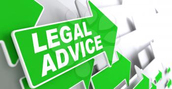 Legal Advice on Direction Sign - Green Arrow on a Grey Background.
