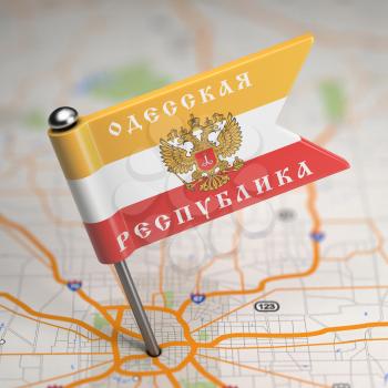 Small Flag of Odessa People's Republic- Sticked in the Map Background with Selective Focus.