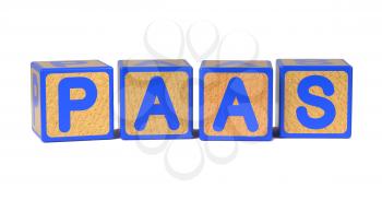 PAAS on Colored Wooden Childrens Alphabet Block Isolated on White.