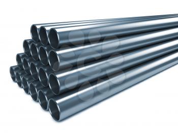 Stack of Steel Pipes Isolated on White Background.