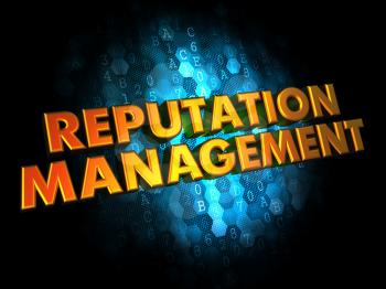 Reputation Management Concept - Golden Color Text on Dark Blue Digital Background.