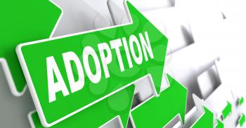 Adoption Concept. Green Arrows on a Grey Background Indicate the Direction.