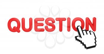 Question - Red 3D Word with Hand Cursor on White Background.