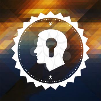 Profile of Head with a Keyhole Icon. Retro label design. Hipster background made of triangles, color flow effect.