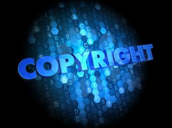 Copyright  - Text in Blue Color on Dark Digital Background.