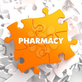 Pharmacy on Orange Puzzle on White Background.