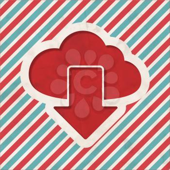 Cloud Concept on Red and Blue Striped Background. Vintage Concept in Flat Design.