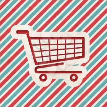 Shopping Concept on Red and Blue Striped Background. Vintage Concept in Flat Design.
