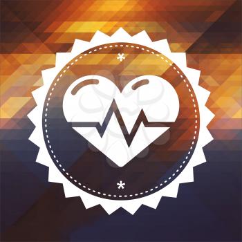 Heart with Cardiogram Line. Retro label design. Hipster background made of triangles, color flow effect.