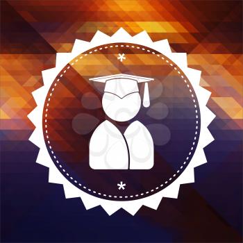 Graduate Icon. Retro label design. Hipster background made of triangles, color flow effect.