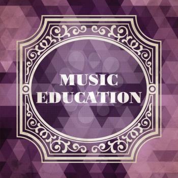 Music Education Concept. Vintage design. Purple Background made of Triangles.