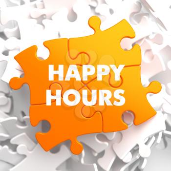 Happy Hours on Orange Puzzle on White Background.