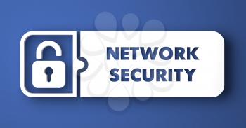 Network Security Concept. White Button on Blue Background in Flat Design Style.