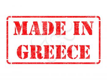 Made in Greece - inscription on Red Rubber Stamp Isolated on White.