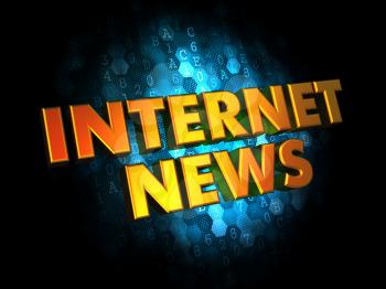 Internet News Concept - Golden Color Text on Dark Blue Digital Background.
