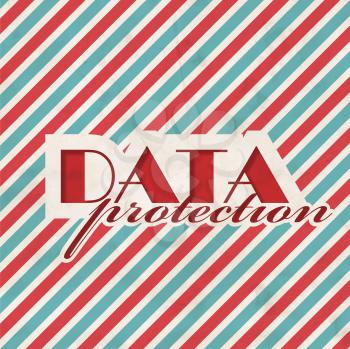 Data Protection Concept on Red and Blue Striped Background. Vintage Concept in Flat Design.