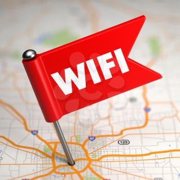WiFi Concept - Small Flag on a Map Background with Selective Focus.