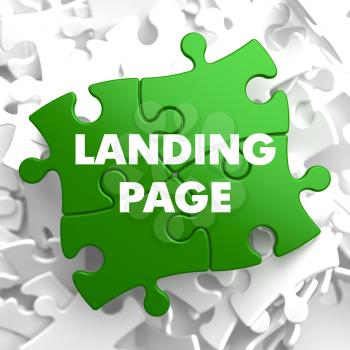 Landing Page on Green  Puzzle on White Background.