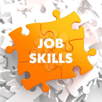 Job Skills  on Orange Puzzle on White Background.