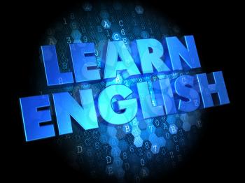 Learn English - Blue Color Text on Digital Background.