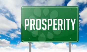 Highway Signpost with Prosperity wording on Sky Background.