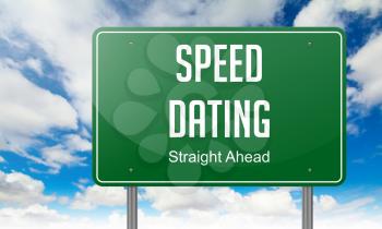 Highway Signpost with  Speed Dating wording on Sky Background.