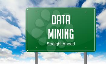 Data Mining - Highway Signpost on Sky Background.