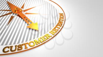 Customer Retention - Golden Compass Needle on a White Background.