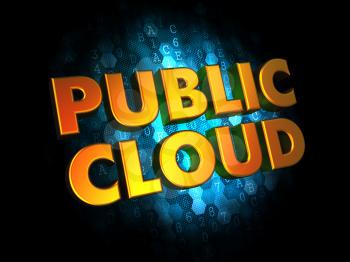 Public Cloud - Golden Color Text on Dark Blue Digital Background.