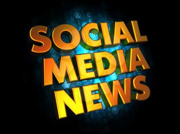 Social Media News - Gold 3D Words on Dark Digital Background.