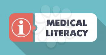 Medical Literacy Button in Flat Design with Long Shadows on Blue Background.