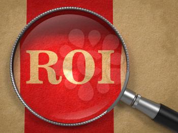 ROI. Magnifying Glass on Old Paper with Red Vertical Line.