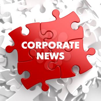 Corporate News on Red Puzzle on White Background.
