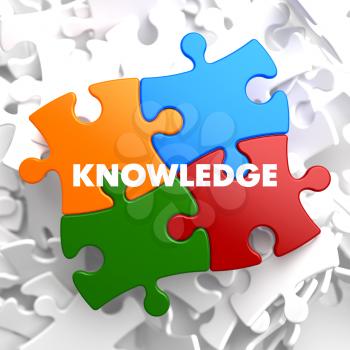 Knowledge on Multicolor Puzzle on White Background.