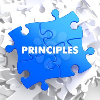 Principles on Blue Puzzle on White Background.