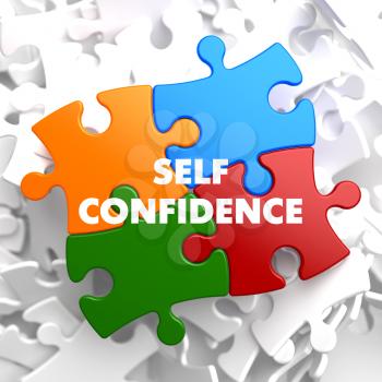 Self Confidence on Multicolor Puzzle on White Background.