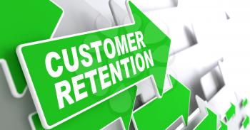 Customer Retention on Direction Sign - Green Arrow on a Grey Background.