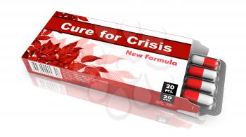 Cure for Crisis - Red Open Blister Pack Tablets Isolated on White.